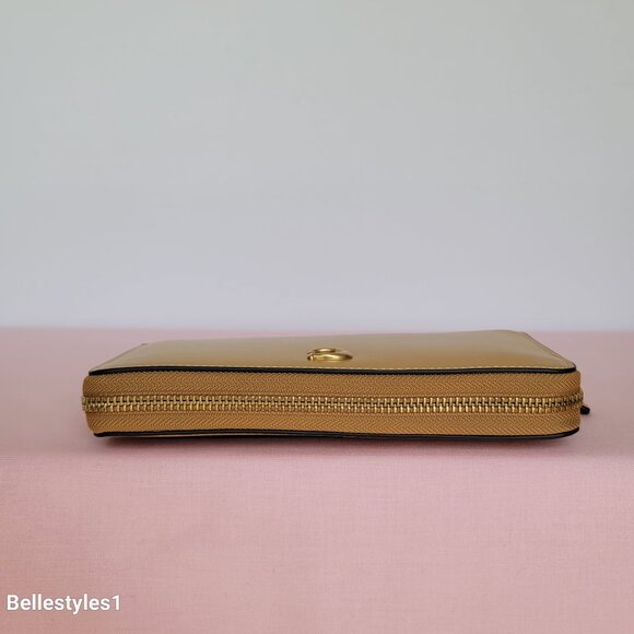 COACH Smooth Leather Zip-Around Accordion Wallet with Back-Slip Pocket-Tan color - Picture 9 of 16